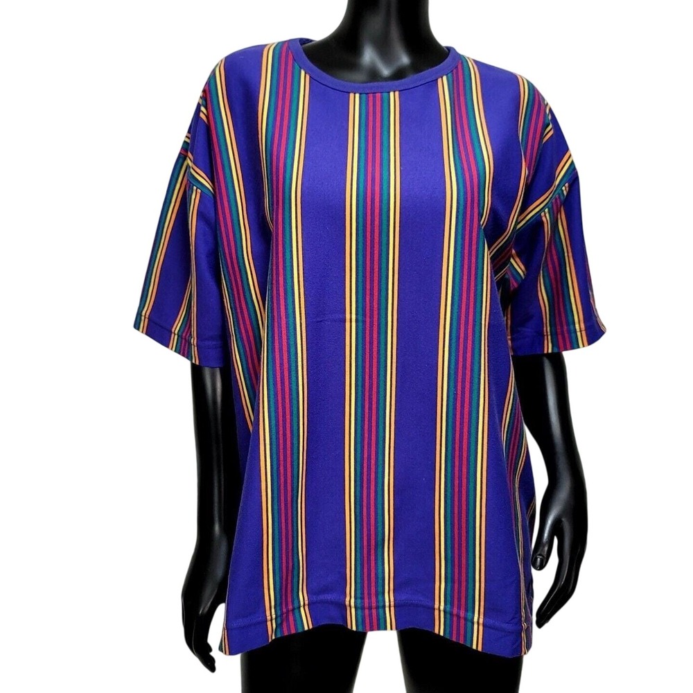 Currants by Jeri‎ Jo Vintage Purple Striped Oversized TShirt Womens L 80s 90s